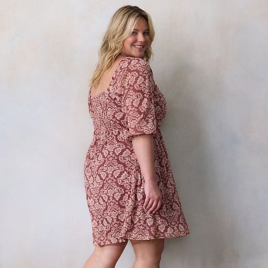 Plus Size LC Lauren Conrad Pleated Bodice Blouson Sleeve Mini Dress