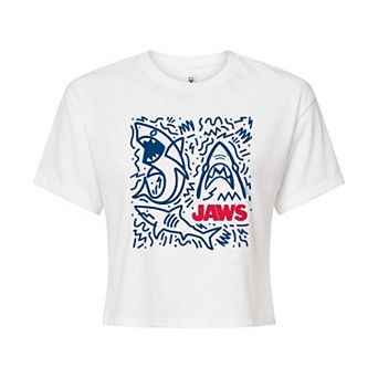 Juniors' Jaws Shark Cropped Tee