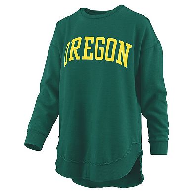 Women's Pressbox Green Oregon Ducks Melange Poncho Vintage Fleece Long Sleeve Pullover Sweatshirt