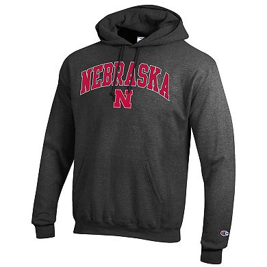 Men's Champion Charcoal Nebraska Huskers Arched Logo Fleece Pullover Hoodie