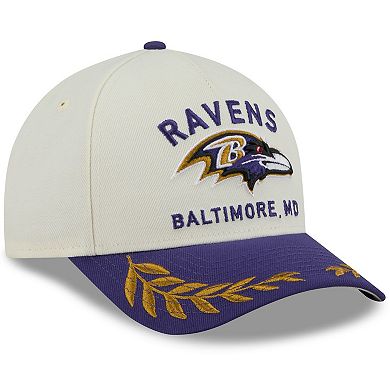 Men's New Era Cream/Purple Baltimore Ravens 2025 NFL Draft 9FORTY A-Frame M-Crown Adjustable Hat