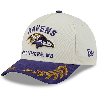 Men's New Era Cream/Purple Baltimore Ravens 2025 NFL Draft 9FORTY A-Frame M-Crown Adjustable Hat