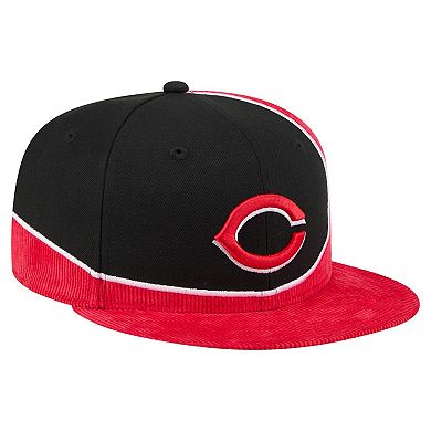 Men's New Era Red/Black Cincinnati Reds Retro Split Corduroy Snapback Hat