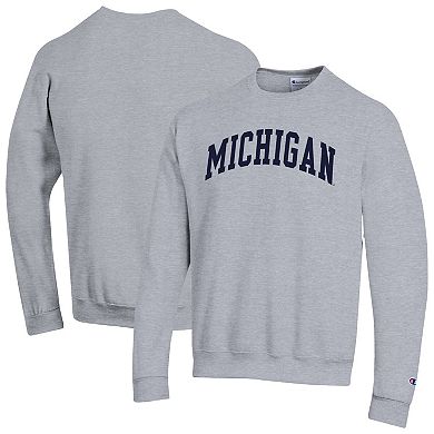 Men's Champion Heather Gray Michigan Wolverines Basic Arch Fleece Pullover Sweatshirt