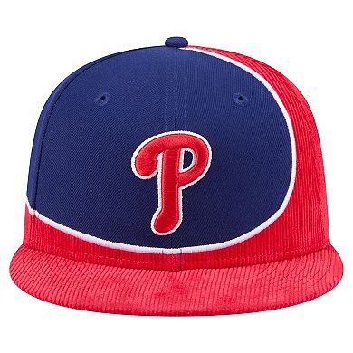 Men's New Era Red/Royal Philadelphia Phillies Retro Split Corduroy Snapback Hat