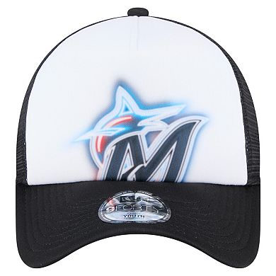 Toddler New Era White/Black Miami Marlins Painted A-Frame 9FORTY Trucker Adjustable Hat
