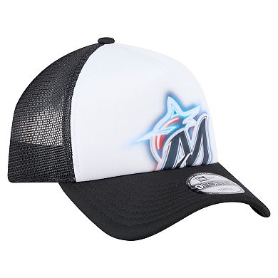 Toddler New Era White/Black Miami Marlins Painted A-Frame 9FORTY Trucker Adjustable Hat