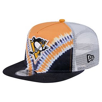 Men's New Era Black/Gold Pittsburgh Penguins Throwback V-Dye Adjustable Golfer Hat