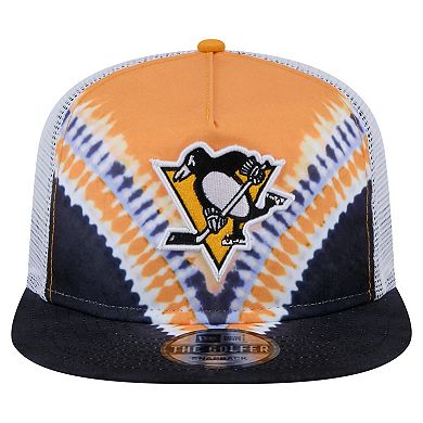 Men's New Era Black/Gold Pittsburgh Penguins Throwback V-Dye Adjustable Golfer Hat