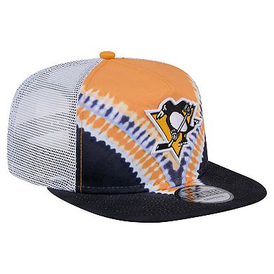 Men's New Era Black/Gold Pittsburgh Penguins Throwback V-Dye Adjustable Golfer Hat