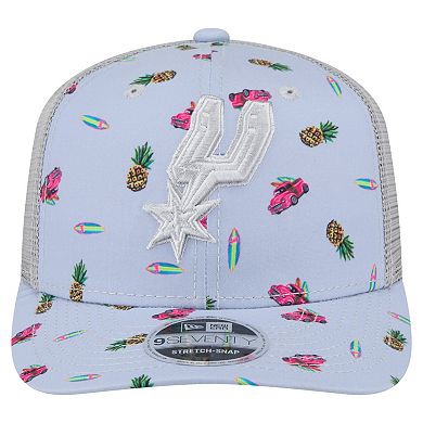 Men's New Era Light Blue/Gray San Antonio Spurs Adventure Aloha Pattern 9SEVENTY Stretch-Snap Hat