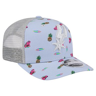 Men's New Era Light Blue/Gray San Antonio Spurs Adventure Aloha Pattern 9SEVENTY Stretch-Snap Hat