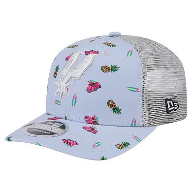 Men's New Era Light Blue/Gray San Antonio Spurs Adventure Aloha Pattern 9SEVENTY Stretch-Snap Hat