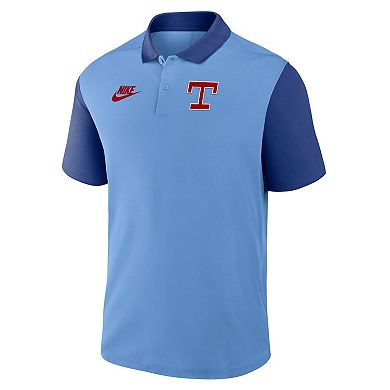 Men's Nike Light Blue/Royal Texas Rangers Cooperstown Collection Color-Block Victory Performance Polo
