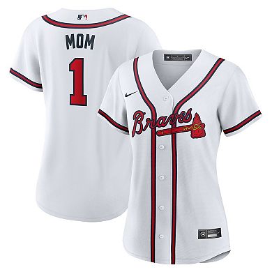 Women's Nike White Atlanta Braves #1 Mom Home Replica Jersey