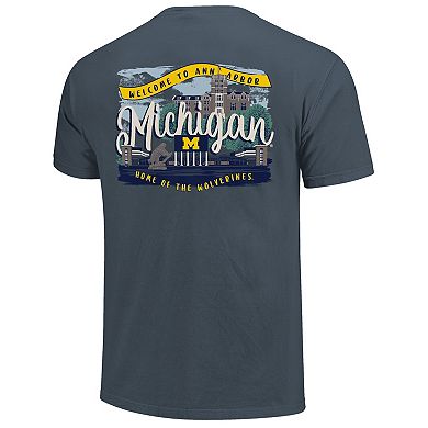 Women's Navy Michigan Wolverines Comfort Colors Campus Scene Drawing Script T-Shirt