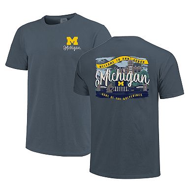 Women's Navy Michigan Wolverines Comfort Colors Campus Scene Drawing Script T-Shirt