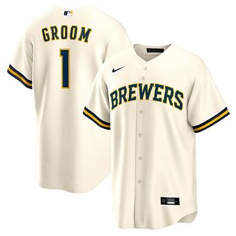 Men's Nike White Milwaukee Brewers #1 Groom Home Replica Jersey