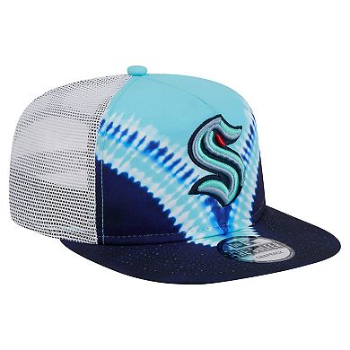 Men's New Era Navy/Light Blue Seattle Kraken Throwback V-Dye Adjustable Golfer Hat