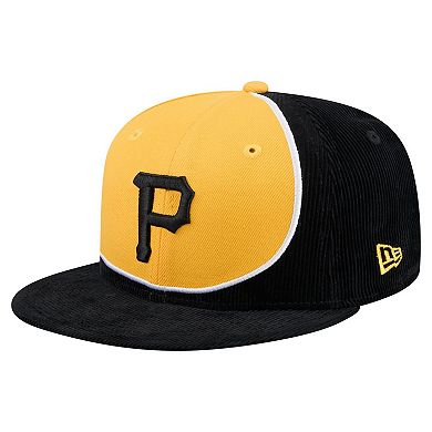 Men's New Era Black/Gold Pittsburgh Pirates Retro Split Corduroy Snapback Hat
