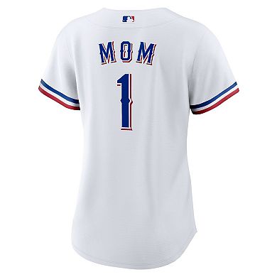 Women's Nike White Texas Rangers #1 Mom Home Replica Jersey