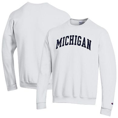 Men's Champion White Michigan Wolverines Basic Arch Fleece Pullover Sweatshirt