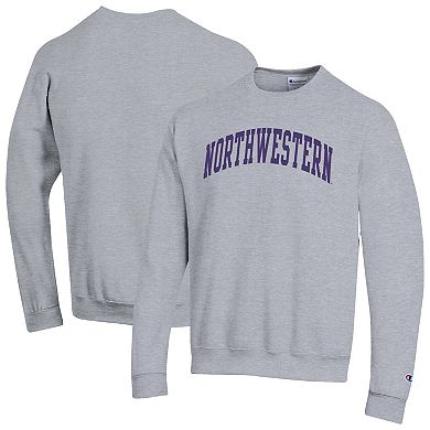 Men's Champion Heather Gray Northwestern Wildcats Basic Arch Fleece Pullover Sweatshirt