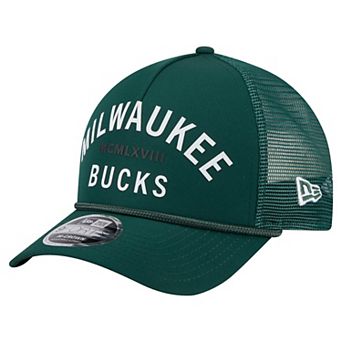 Men's New Era Hunter Green Milwaukee Bucks Minimalist A-Frame 9FORTY Trucker Hat