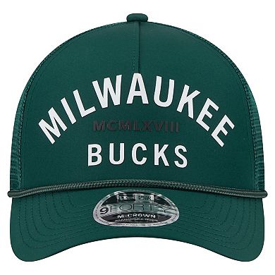 Men's New Era Hunter Green Milwaukee Bucks Minimalist A-Frame 9FORTY Trucker Hat