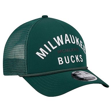 Men's New Era Hunter Green Milwaukee Bucks Minimalist A-Frame 9FORTY Trucker Hat