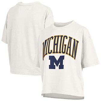 Women's Pressbox White Michigan Wolverines Nelson Arch Over Logo Waist Length Oversized Slub T-Shirt