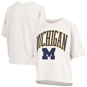 Women's Pressbox White Michigan Wolverines Nelson Arch Over Logo Waist Length Oversized Slub T-Shirt