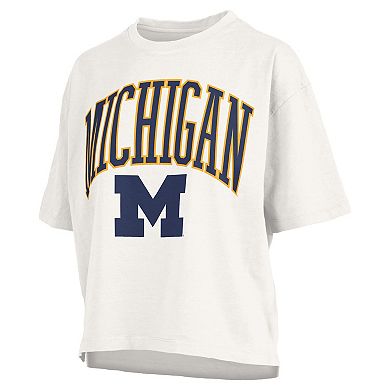 Women's Pressbox White Michigan Wolverines Nelson Arch Over Logo Waist Length Oversized Slub T-Shirt