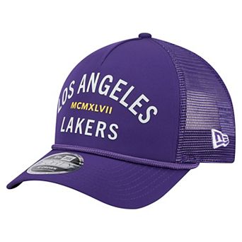 Men's New Era Purple Los Angeles Lakers Minimalist A-Frame 9FORTY Trucker Hat