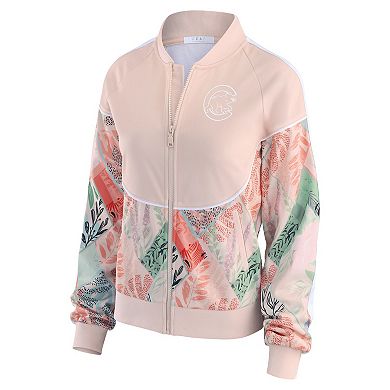 Women's WEAR by Erin Andrews Sand Chicago Cubs Raglan Full-Zip Track Jacket