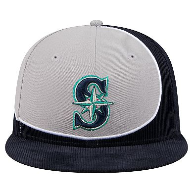 Men's New Era Navy/Gray Seattle Mariners Retro Split Corduroy Snapback Hat