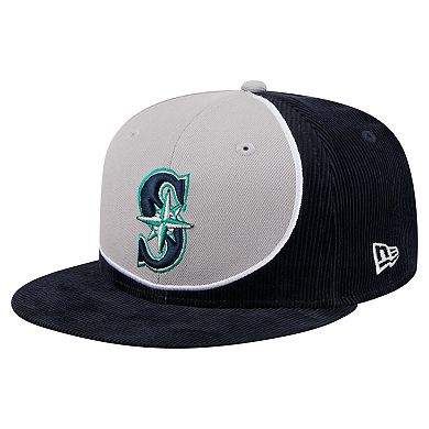 Men's New Era Navy/Gray Seattle Mariners Retro Split Corduroy Snapback Hat