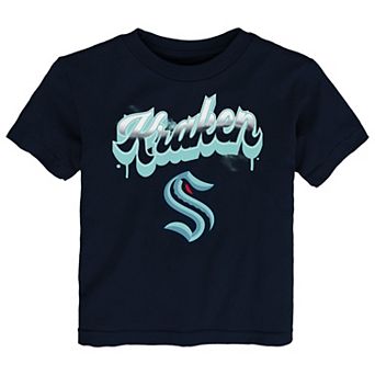 Toddler Navy Seattle Kraken Bubbly Script T-Shirt
