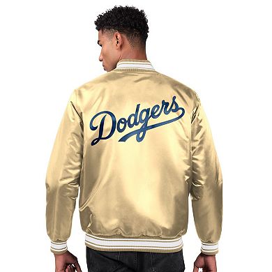 Men's Starter Tan Los Angeles Dodgers Locker Room Satin Full-Snap Varsity Jacket