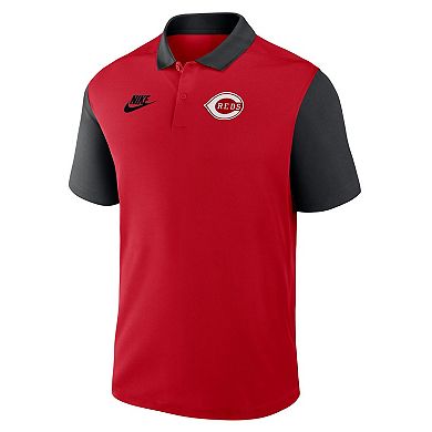 Men's Nike Red/Black Cincinnati Reds Cooperstown Collection Color-Block Victory Performance Polo