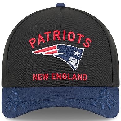 Men's New Era Black/Navy New England Patriots 2025 NFL Draft 9FORTY A-Frame M-Crown Adjustable Hat