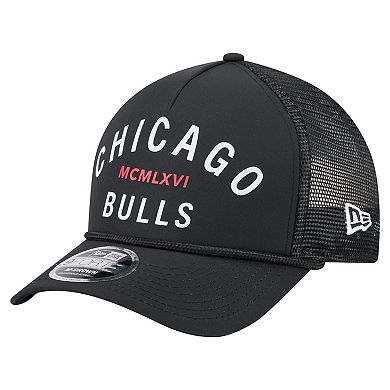 Men's New Era Black Chicago Bulls Minimalist A-Frame 9FORTY Trucker Hat
