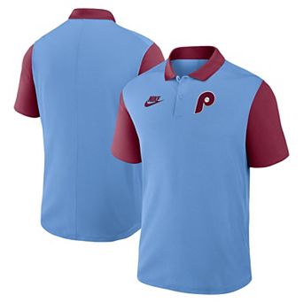 Men's Nike Light Blue/Burgundy Philadelphia Phillies Cooperstown Collection Color-Block Victory Performance Polo