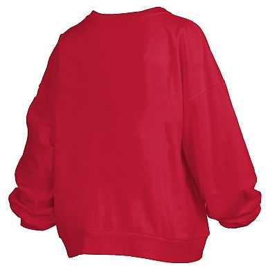 Women's Pressbox Red Wisconsin Badgers Janise Arch Over Logo Waist Length Oversized Pullover Sweatshirt