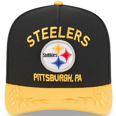 Men's New Era Black/Gold Pittsburgh Steelers 2025 NFL Draft A-Frame 9FIFTY Snapback Hat