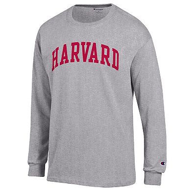 Men's Champion Heather Gray Harvard Crimson Basic Arch Long Sleeve T-Shirt