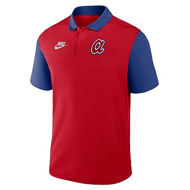 Men's Nike Red/Royal Atlanta Braves Cooperstown Collection Color-Block Victory Performance Polo