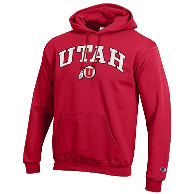 Men's Champion Scarlet Utah Utes Arched Logo Fleece Pullover Hoodie