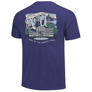 Women's Purple TCU Horned Frogs Comfort Colors Campus Scene Drawing Script T-Shirt