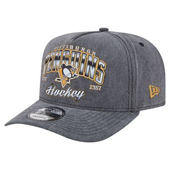 Men's New Era Charcoal Pittsburgh Penguins Throwback Washed A-Frame Pre-Curved 9FIFTY Snapback Hat